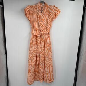 Derek Lam Cross Front Cutout Midi Dress 38 US 2 Womens Orange Zebra Print Belt